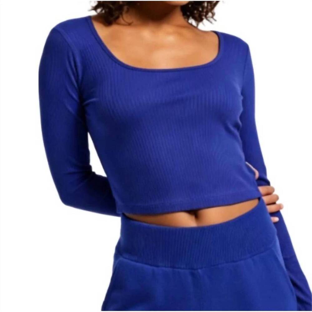 NEW BANDIER rivington ribbed scoop neck crop top in dazzling blue